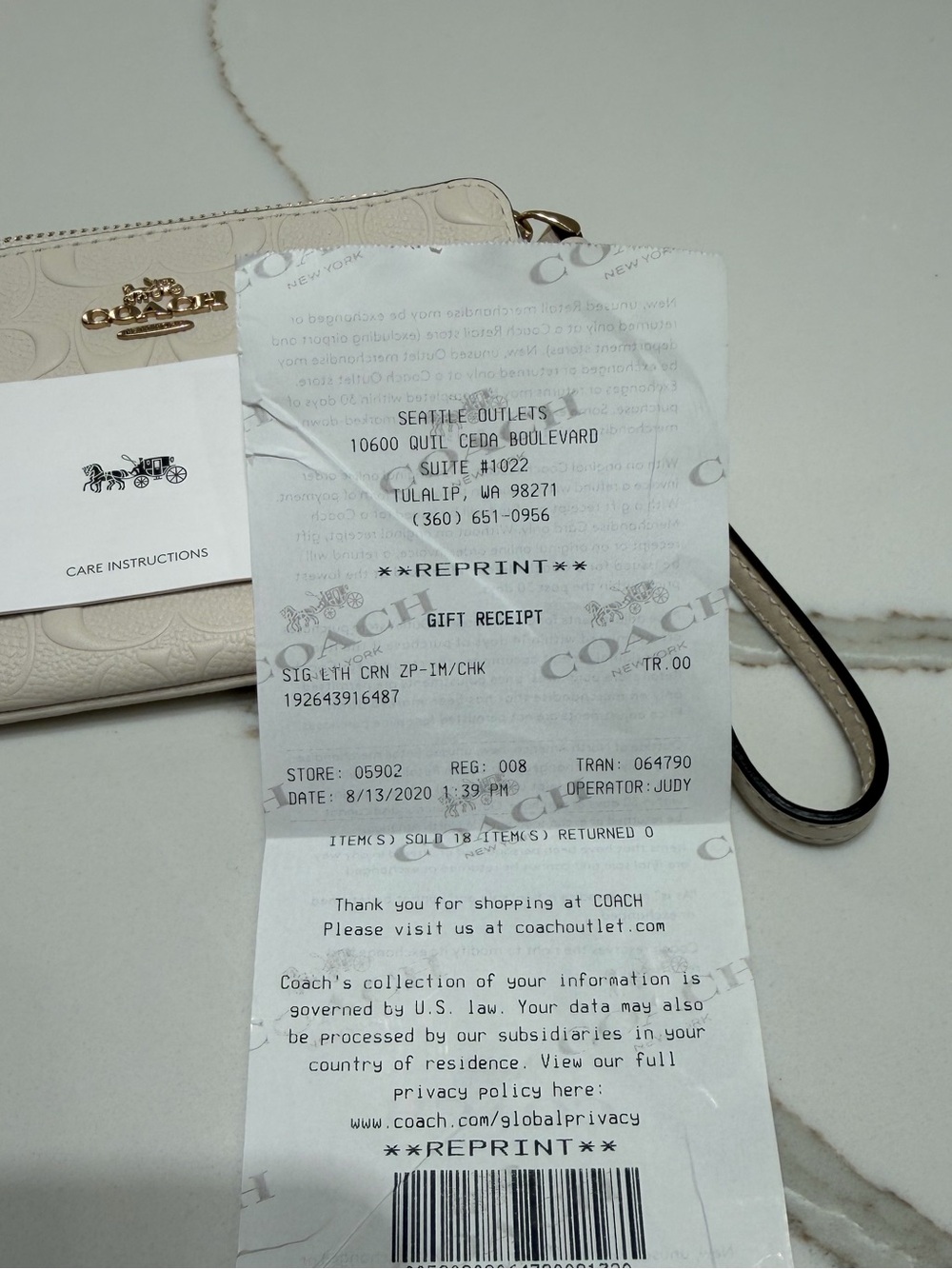 NWT Coach Corner Zip Wristlet - White - Picture 8 of 12